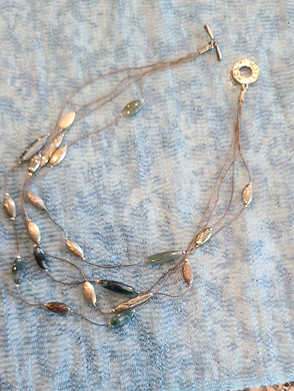 Multi-Strand MONET Green and Silver Bead Necklace